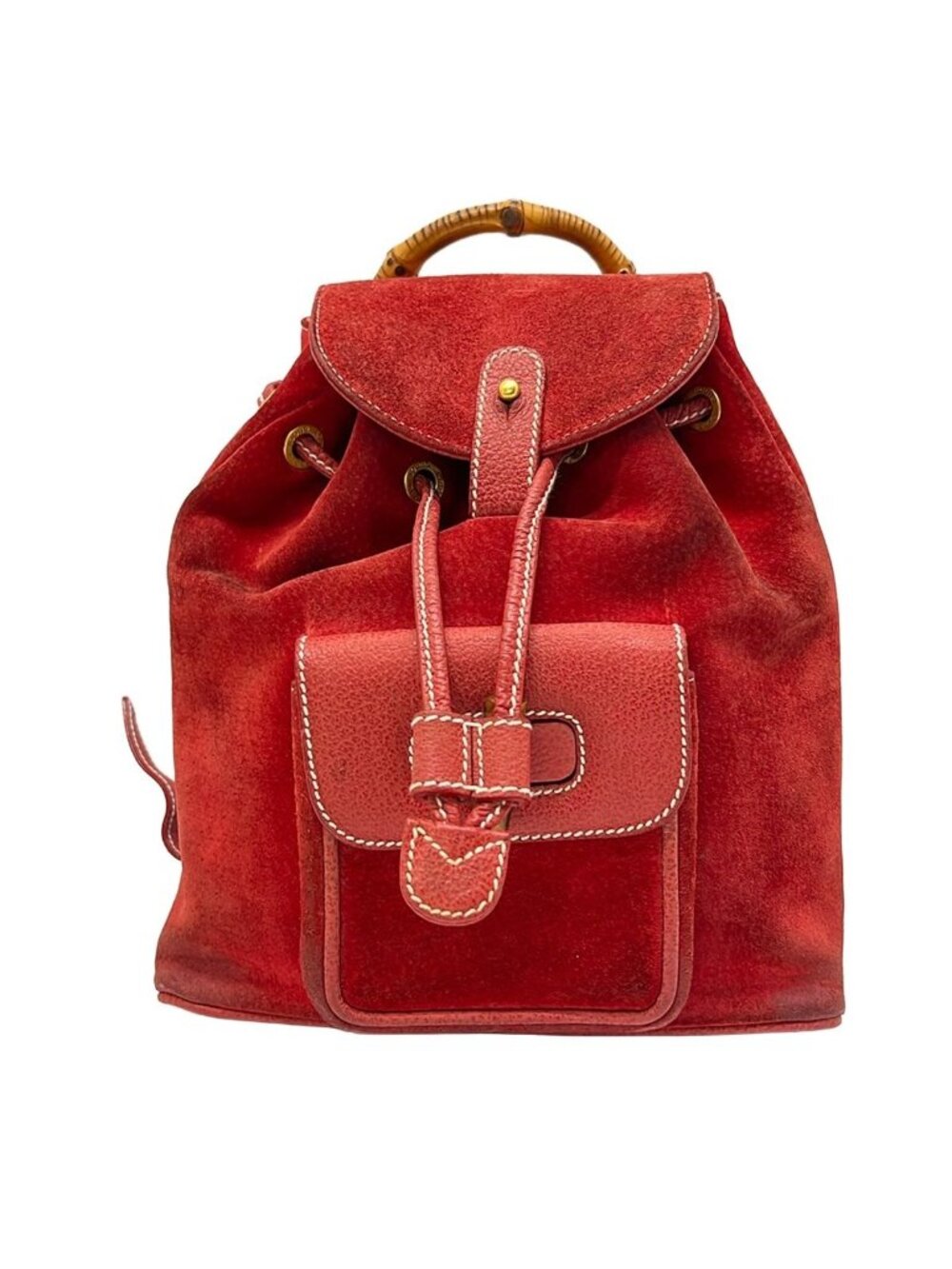 Gucci Backpack Bamboo Red Leather - Picture 1 of 10